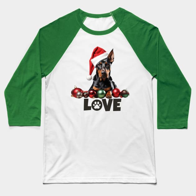 Christmas Doberman Pinscher/Dobie LOVE Baseball T-Shirt by Doodle and Things